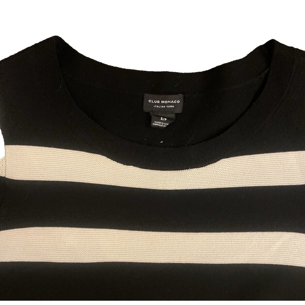 CLUB MONACO Womens Italian Yarn Striped Sweater Dress Black Cream Wool Small - Picture 3 of 8